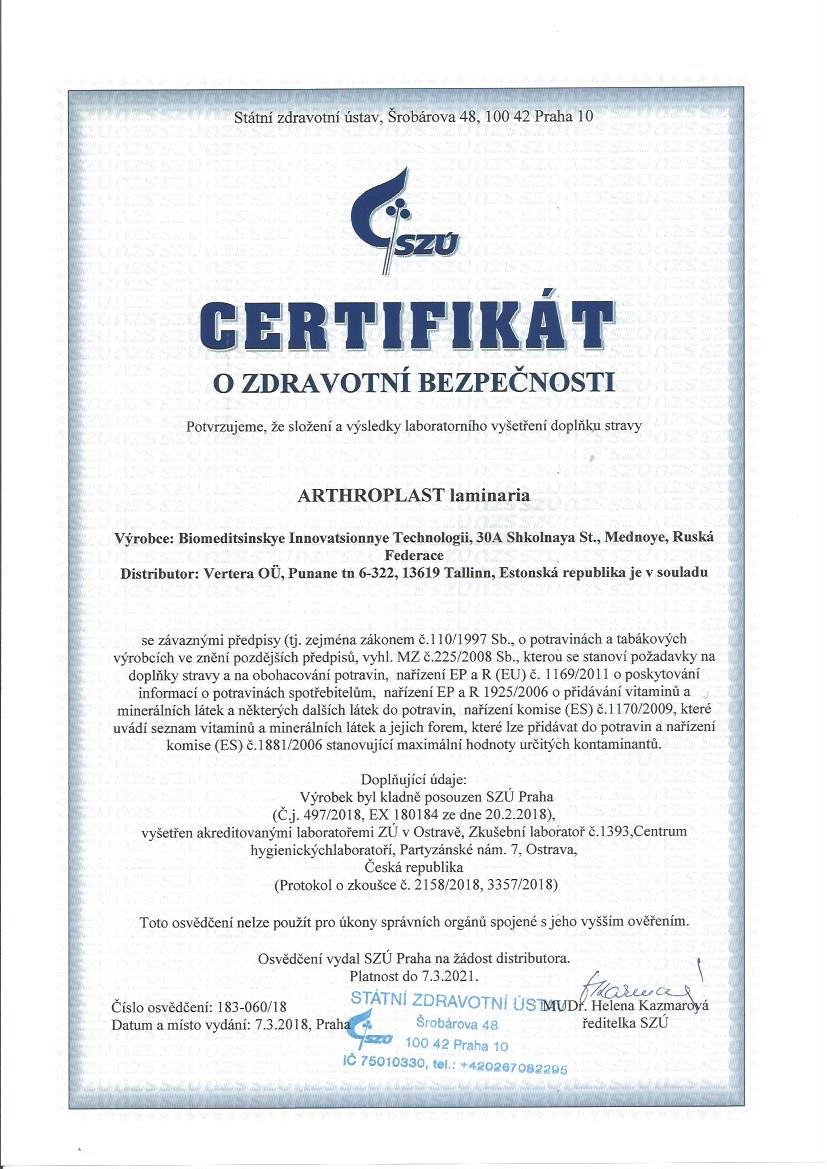 certifikát arthroplast 